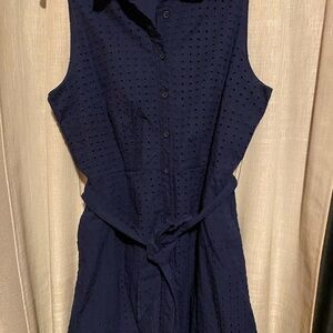 Lands' End Navy Eyelet Mini Dress